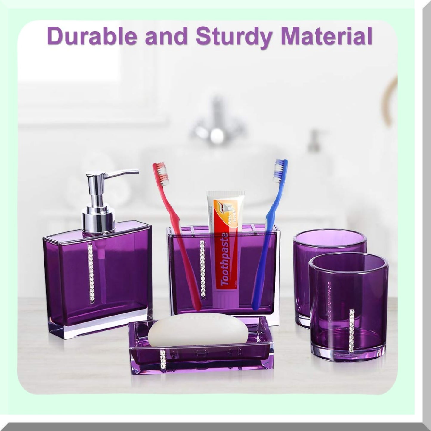 5-Piece Acrylic Bathroom Accessories Set in Purple