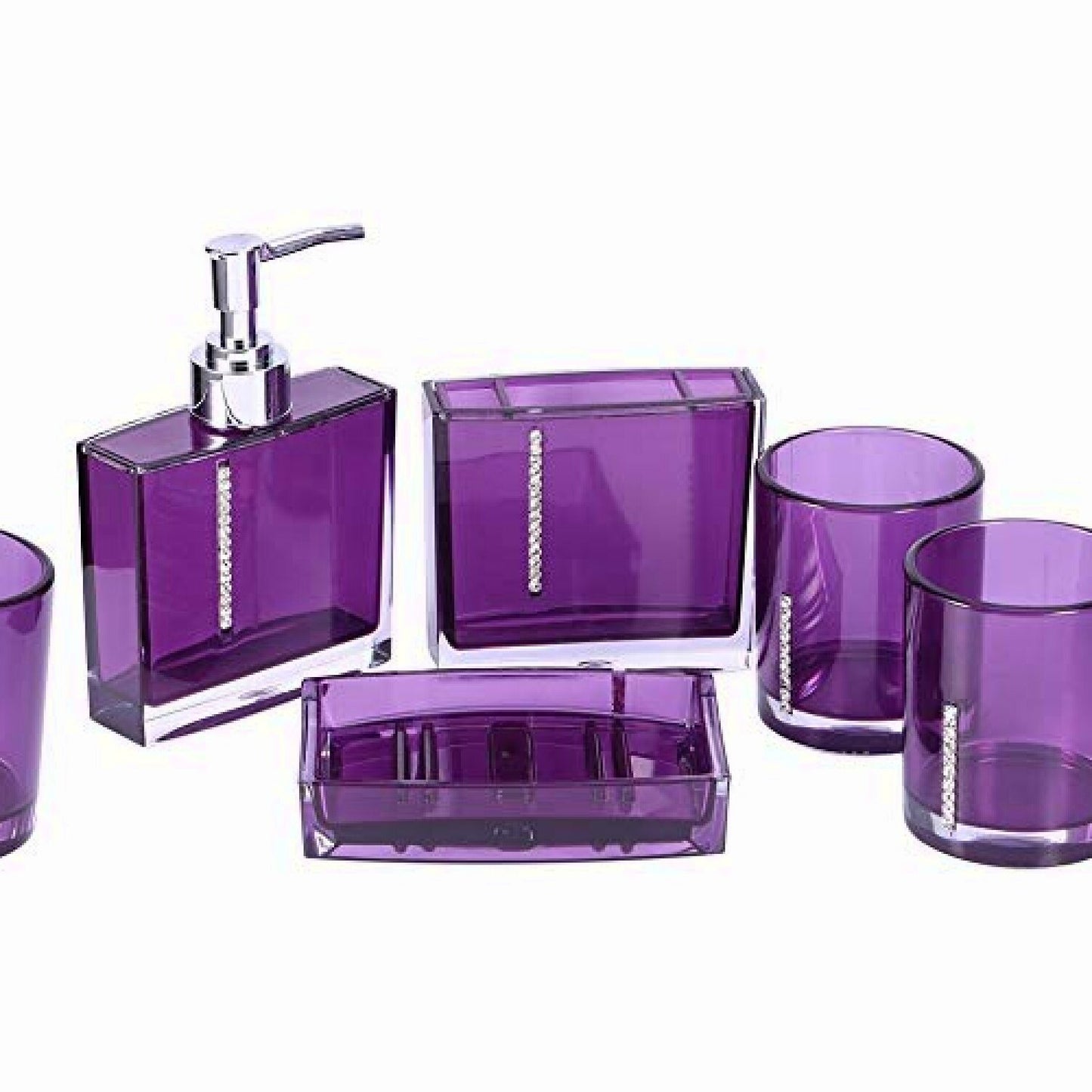 5-Piece Acrylic Bathroom Accessories Set in Purple