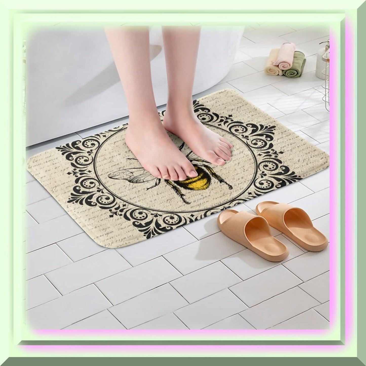 Sweet Honey Bee Bathroom Rug 16x24 Kawaii Animal Bath Mat