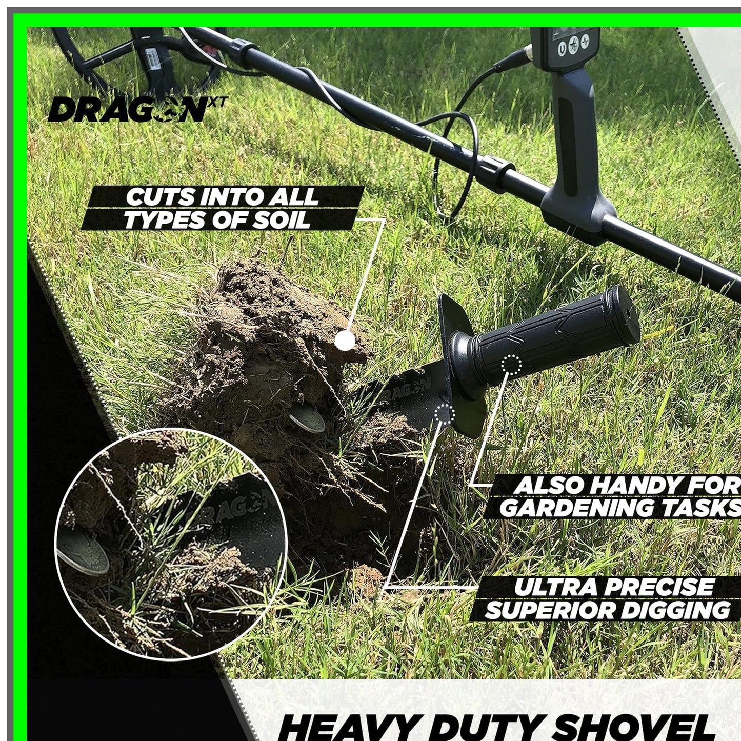 DragonXT Heavy Duty Metal Detecting Shovel with Double Serrated Edge