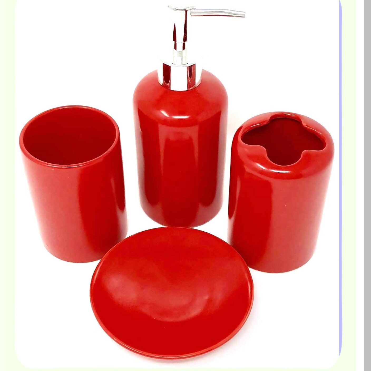 4-Piece Red Ceramic Bathroom Accessories Set
