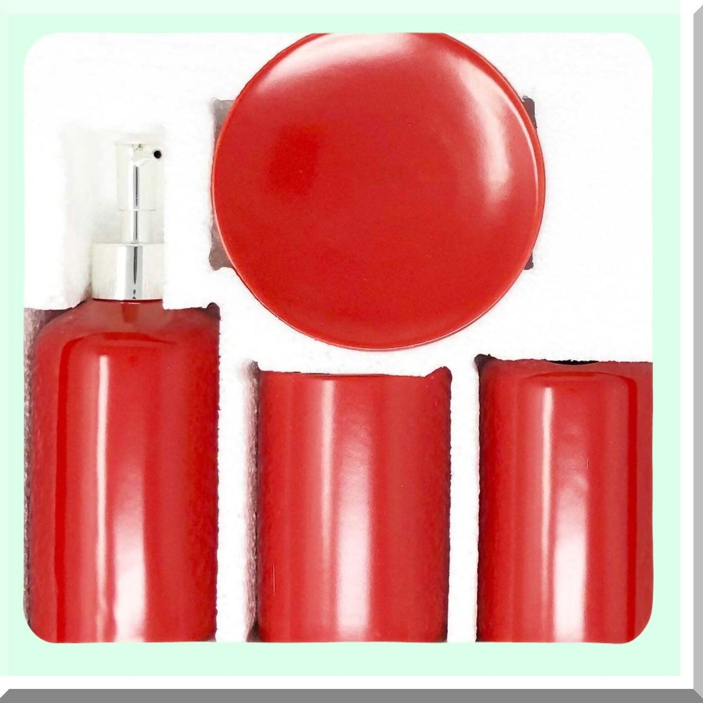4-Piece Red Ceramic Bathroom Accessories Set