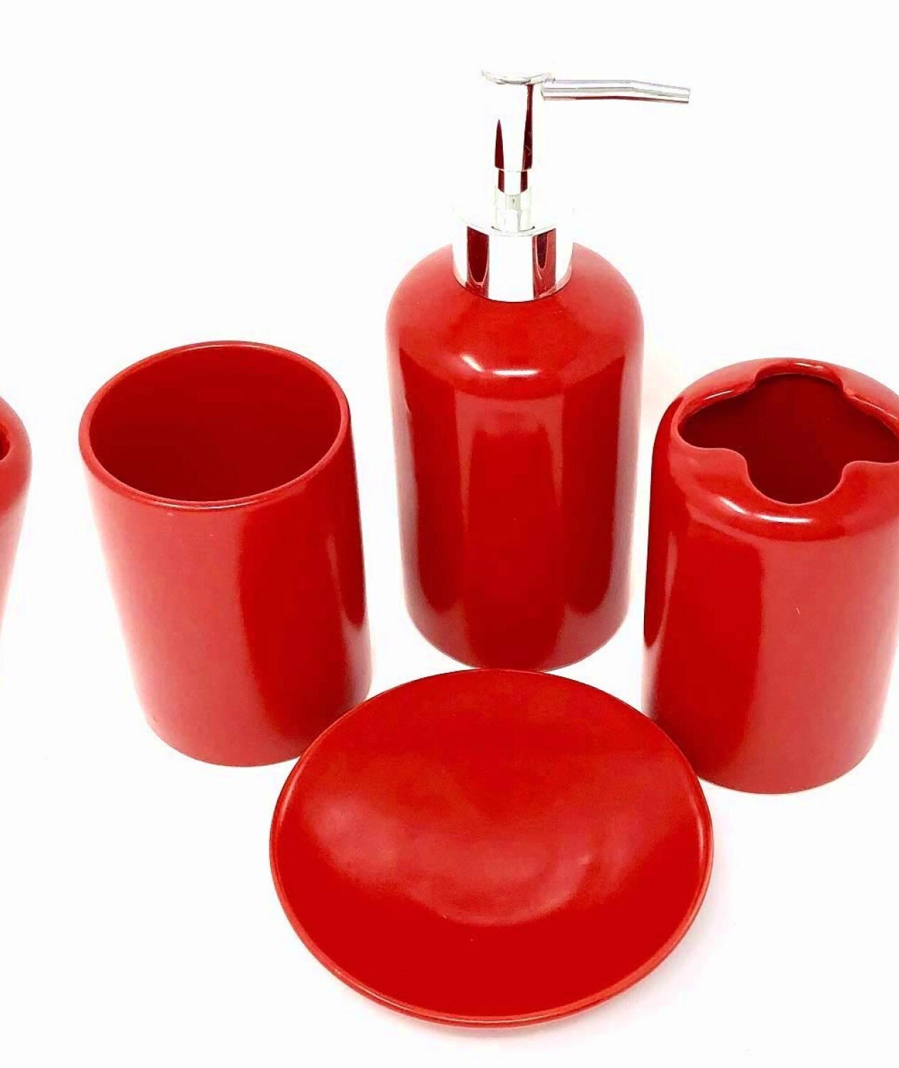 4-Piece Red Ceramic Bathroom Accessories Set
