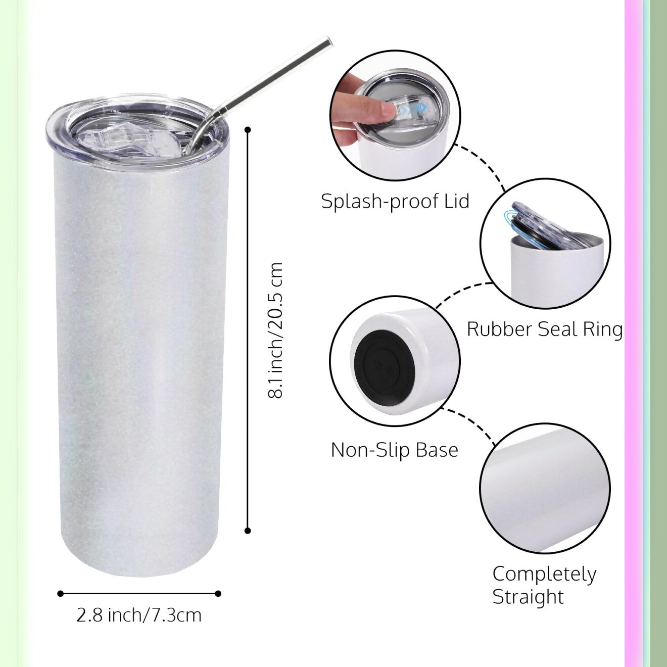 Rainbow White 20oz Stainless Steel Skinny Tumbler Set