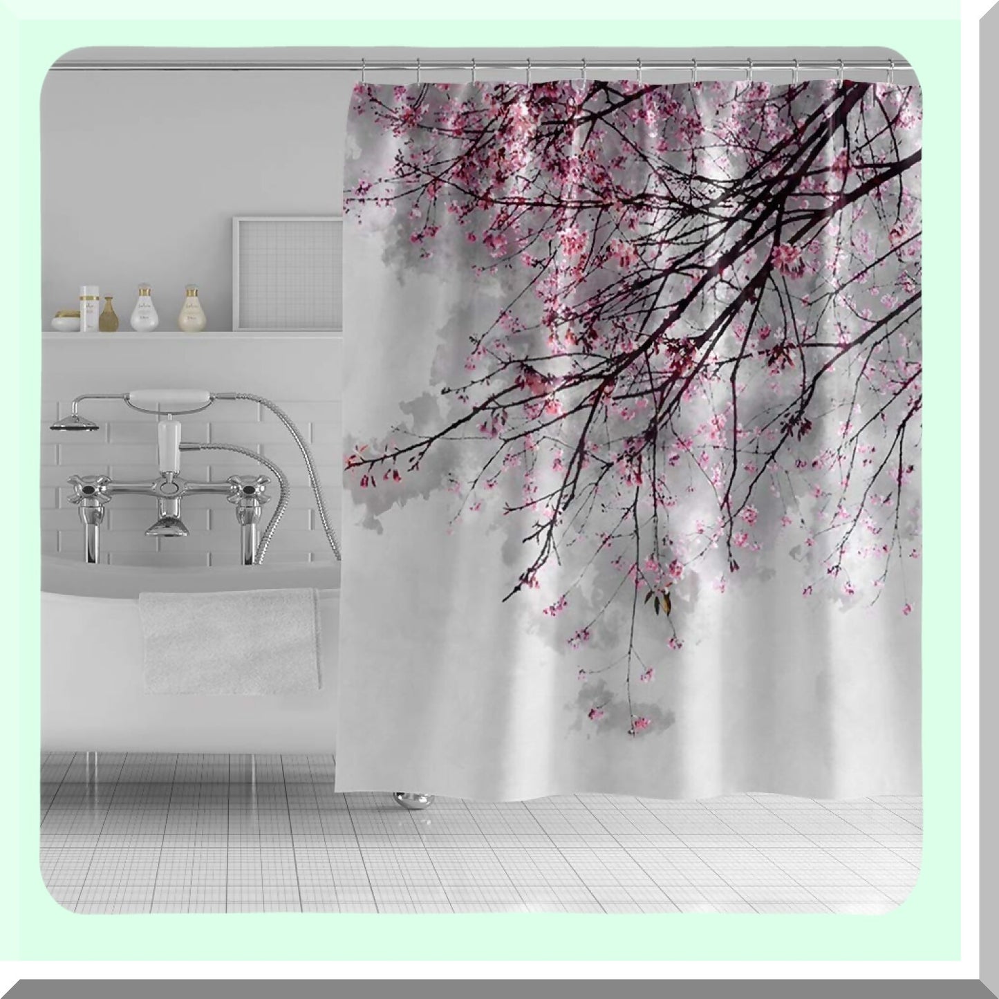 Cherry Blossoms Pink Shower Curtain 65x72inch
