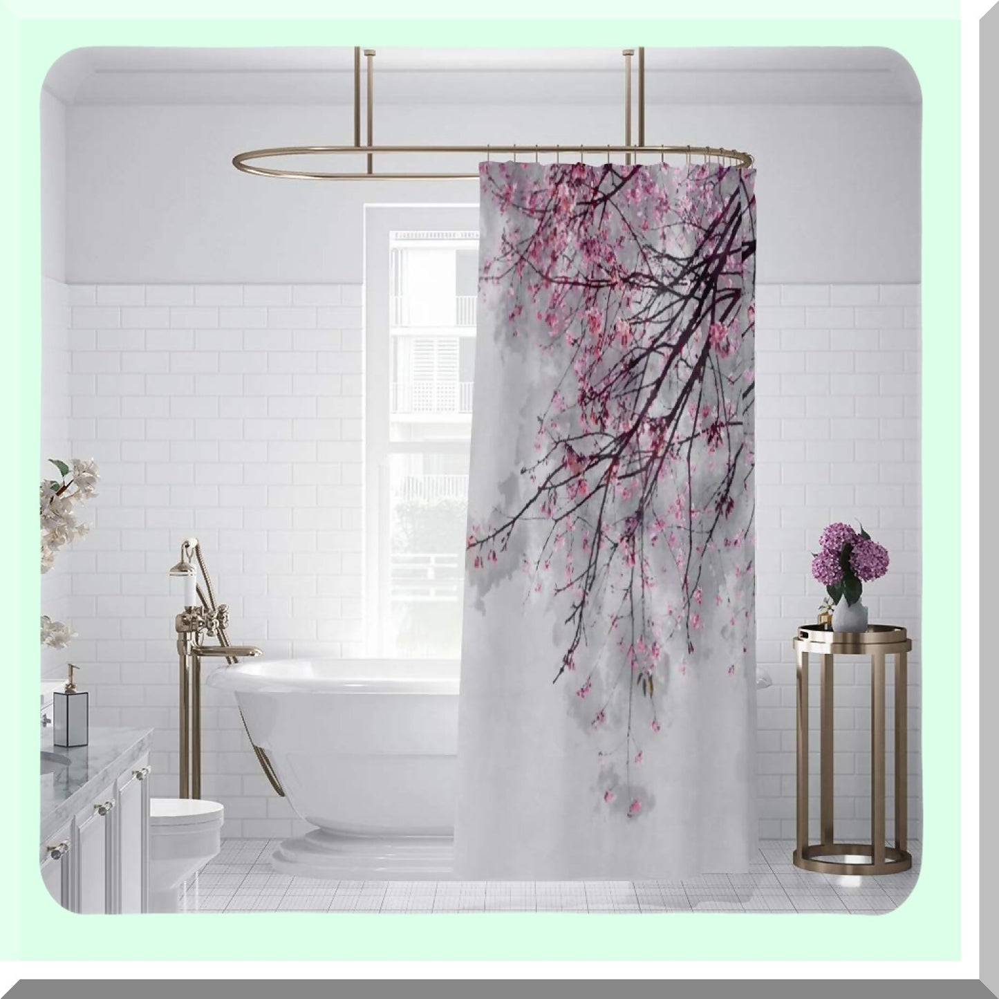 Cherry Blossoms Pink Shower Curtain 65x72inch