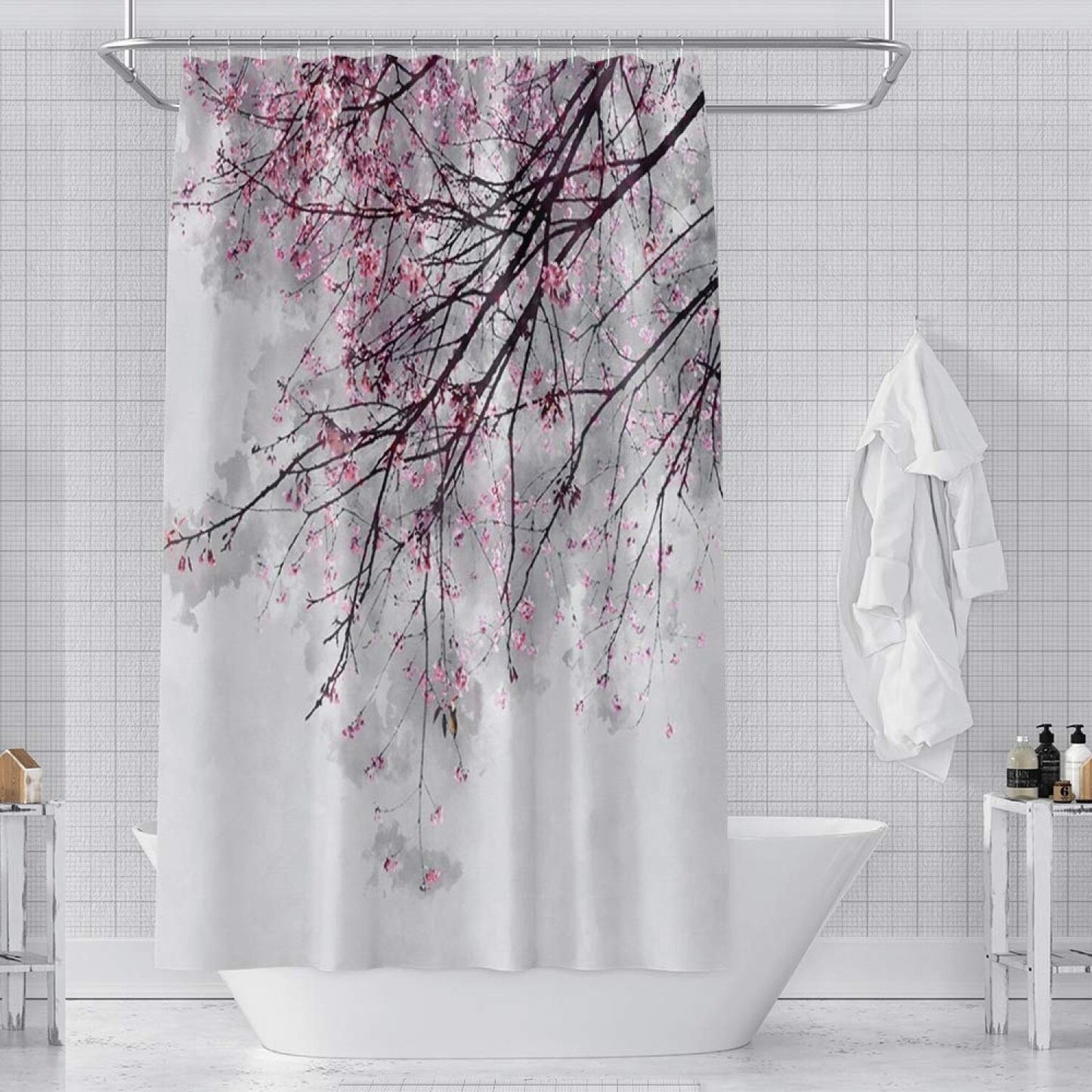 Cherry Blossoms Pink Shower Curtain 65x72inch