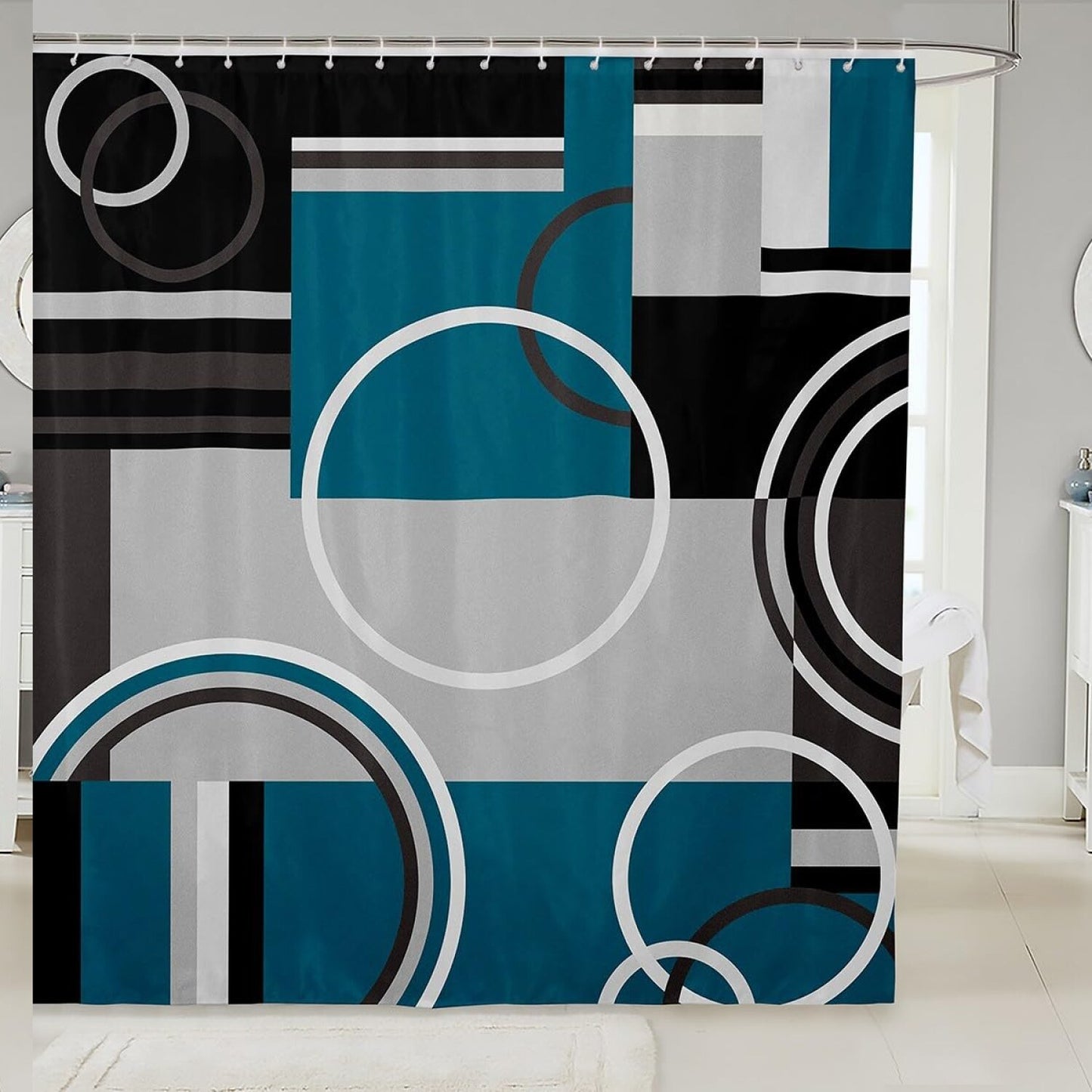 Modern Turquoise Geometric Shower Curtain 72x72