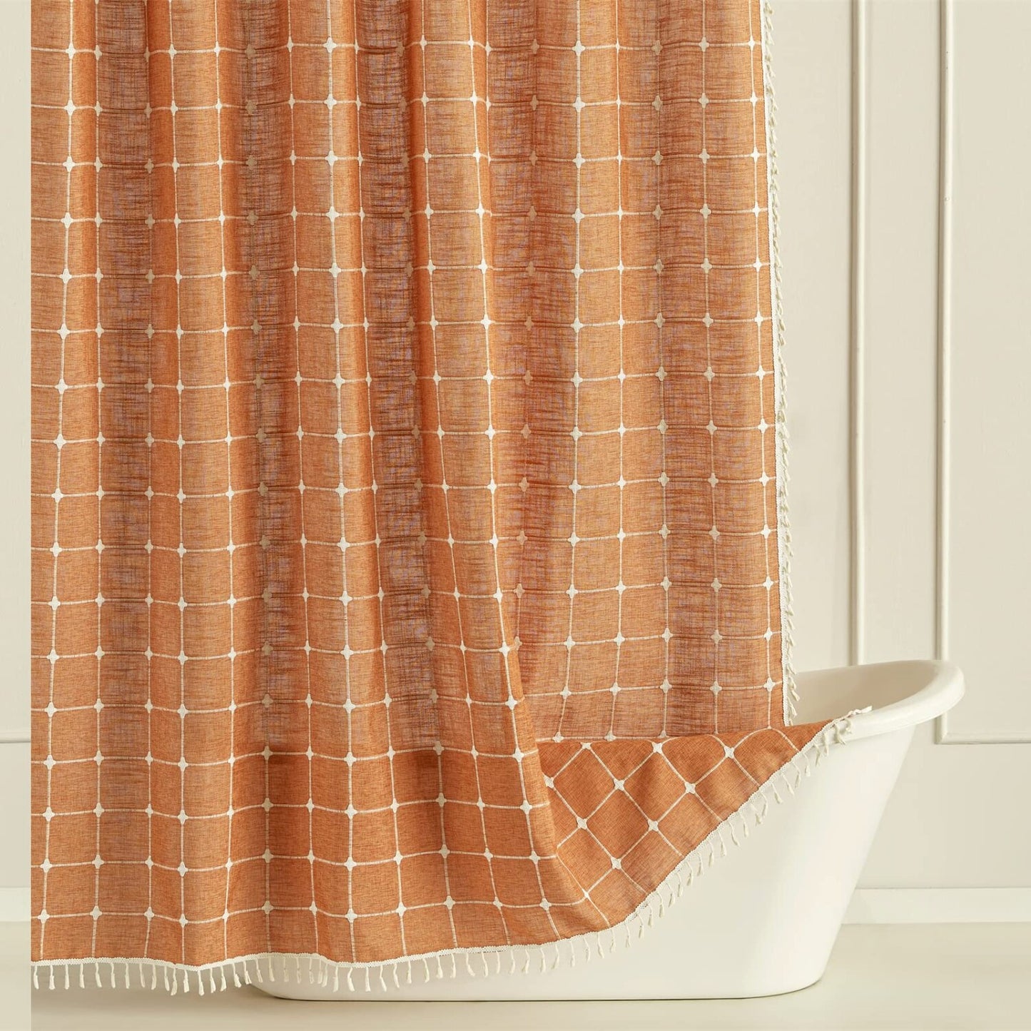Boho Tel Shower Curtain in Pumpkin Orange 72x72