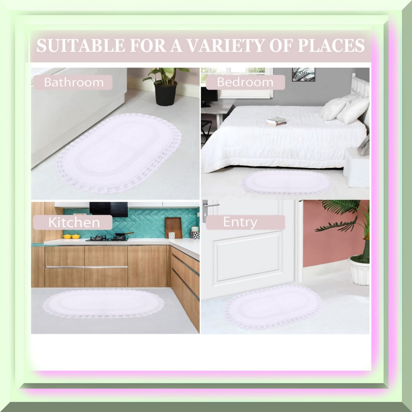 Reversible Cotton Bathmat Set 17"x24" White
