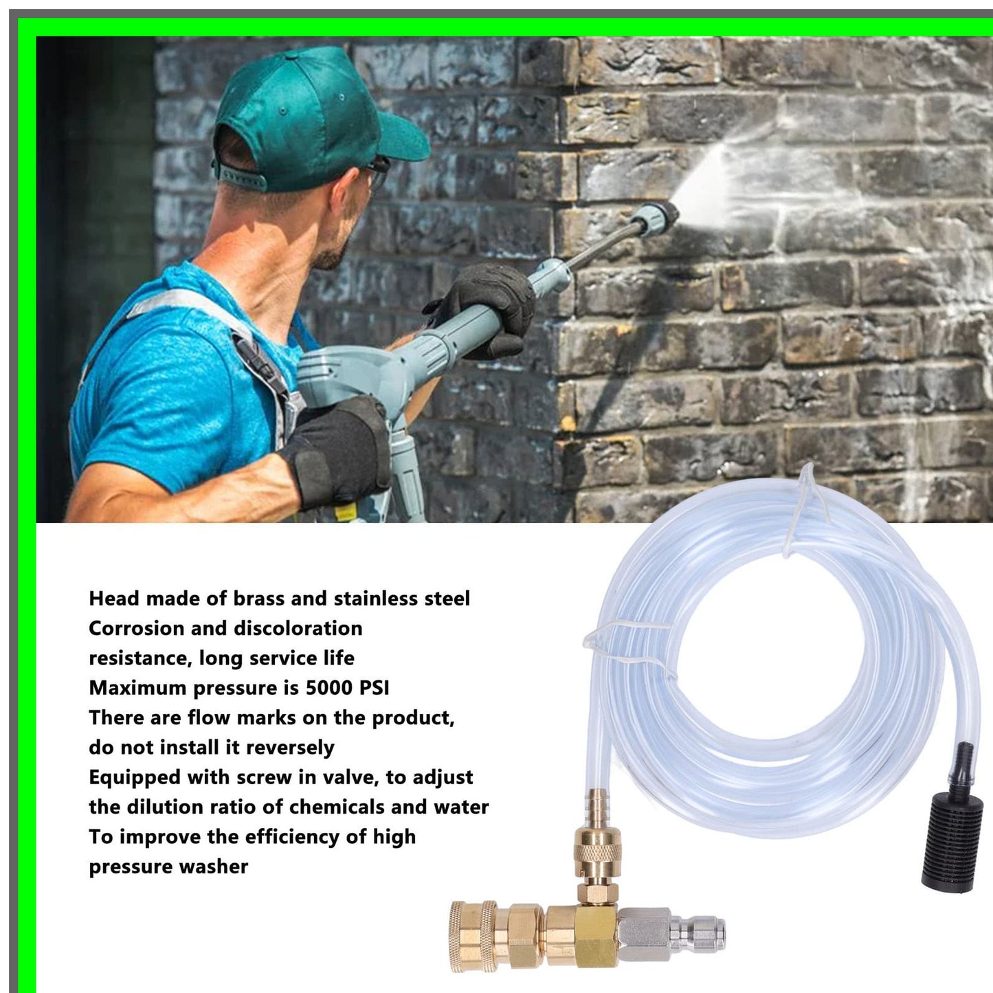 Adjustable Stainless Steel Downstream Injector with 9.8ft Tube for Pressure Washers