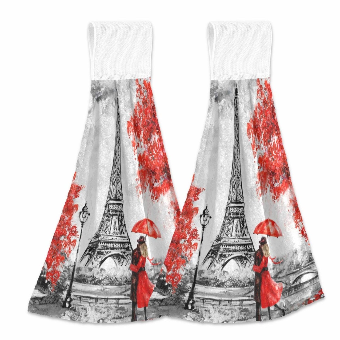 2 Pcs Hanging Hand Towels Red Paris Couple