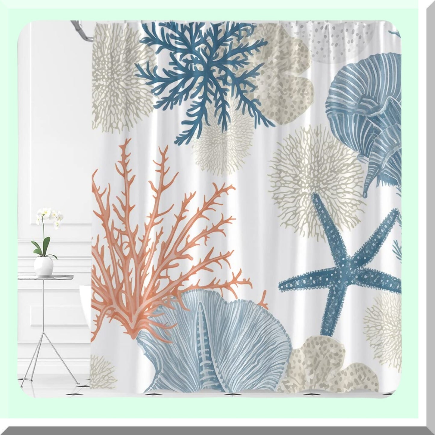 Nautical Coastal Shower Curtain 70x70 with Hooks
