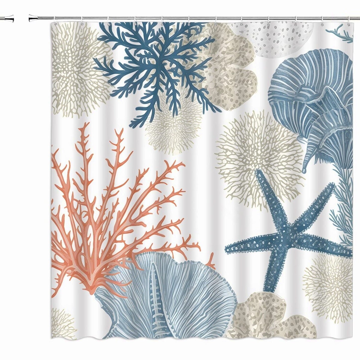 Nautical Coastal Shower Curtain 70x70 with Hooks
