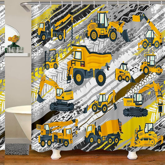 Construction Truck Kids Shower Curtain 72x72 Yellow