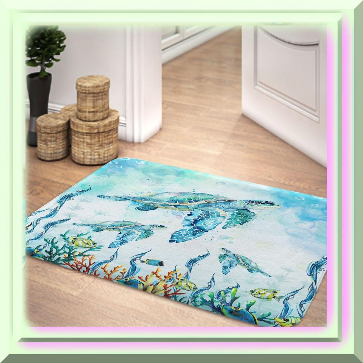 Sea Turtle Bathroom Rug 17" x 29" Blue Non Slip Mat