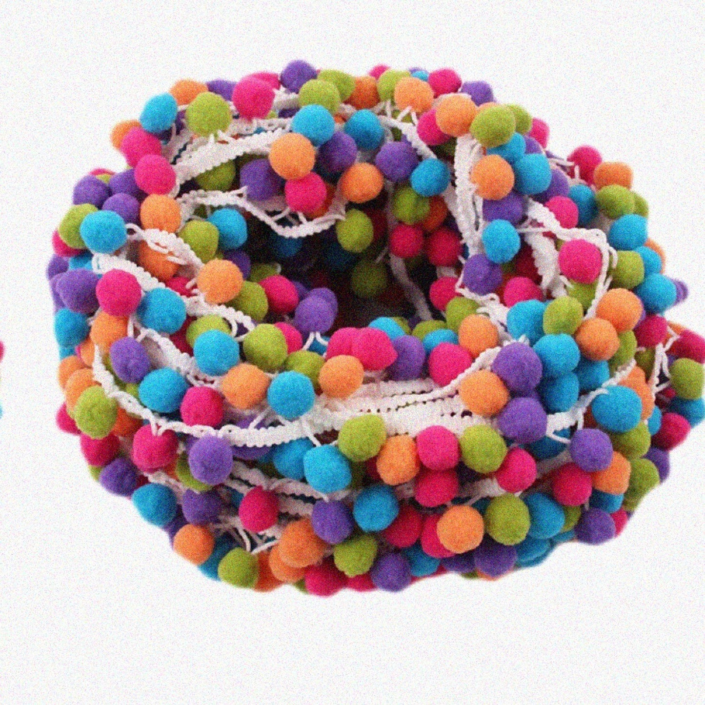 Rainbow Pom Pom Trim 5 Yards White