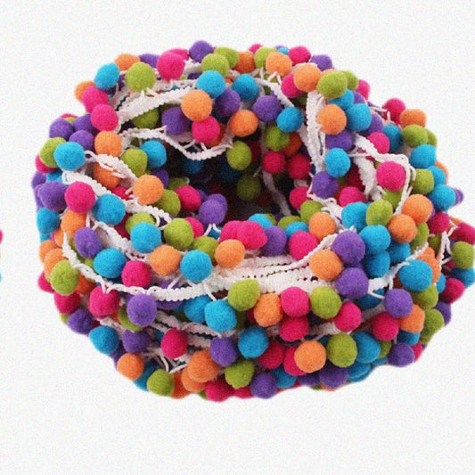 Rainbow Pom Pom Trim 5 Yards White