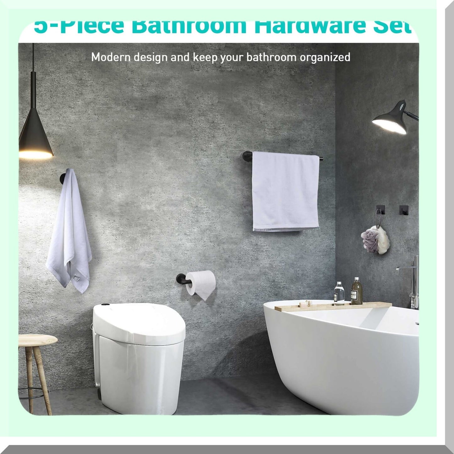 5Pcs Matte Black Bathroom Hardware Set