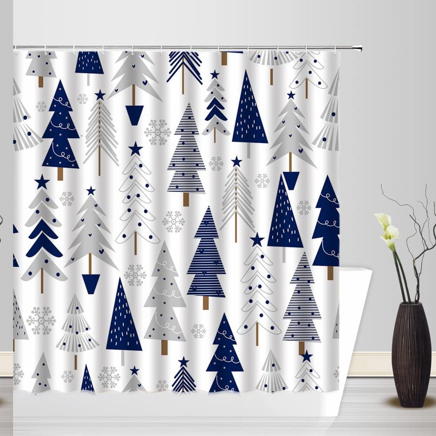 Xmas Tree Snowflake Shower Curtain 70x70 inches