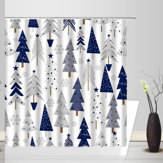 Xmas Tree Snowflake Shower Curtain 70x70 inches