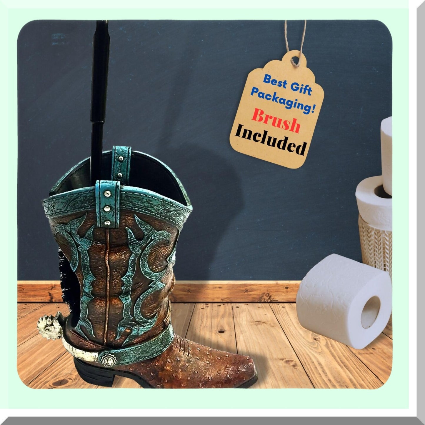 Western Boot Tet Brush Holder Rustic Bathroom Decor