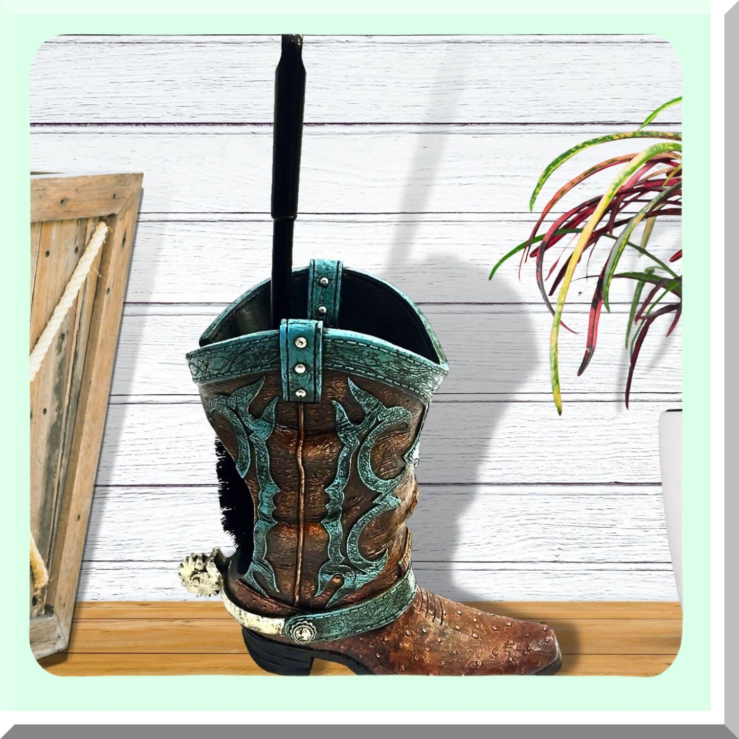Western Boot Tet Brush Holder Rustic Bathroom Decor