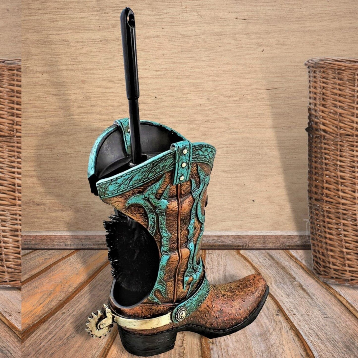Western Boot Tet Brush Holder Rustic Bathroom Decor