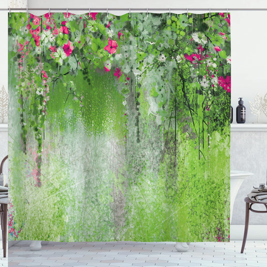 Flower Shower Curtain Lime Green 69x70 inches
