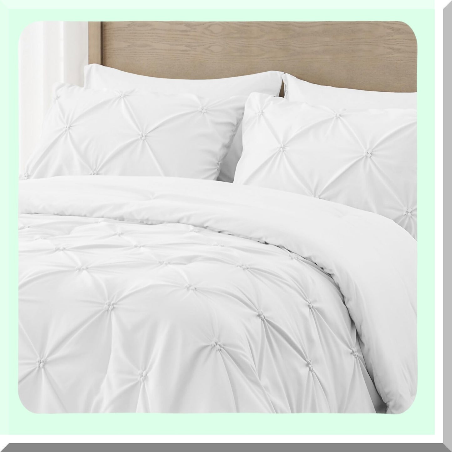 White Pintuck Comforter Set - Soft Fluffy Bedding for All Seasons. Includes Comforter & 2 Pillowcases. Lightweight & Warm Down Alternative.