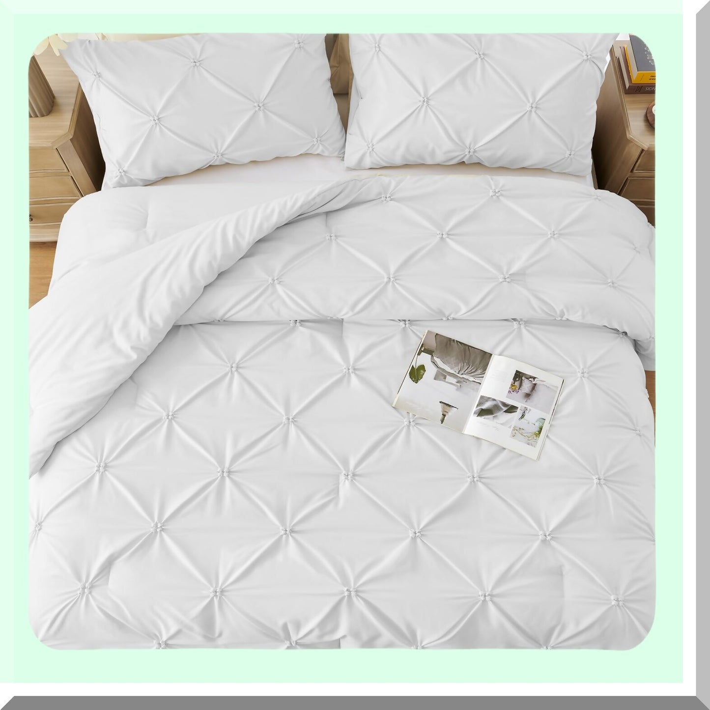 White Pintuck Comforter Set - Soft Fluffy Bedding for All Seasons. Includes Comforter & 2 Pillowcases. Lightweight & Warm Down Alternative.