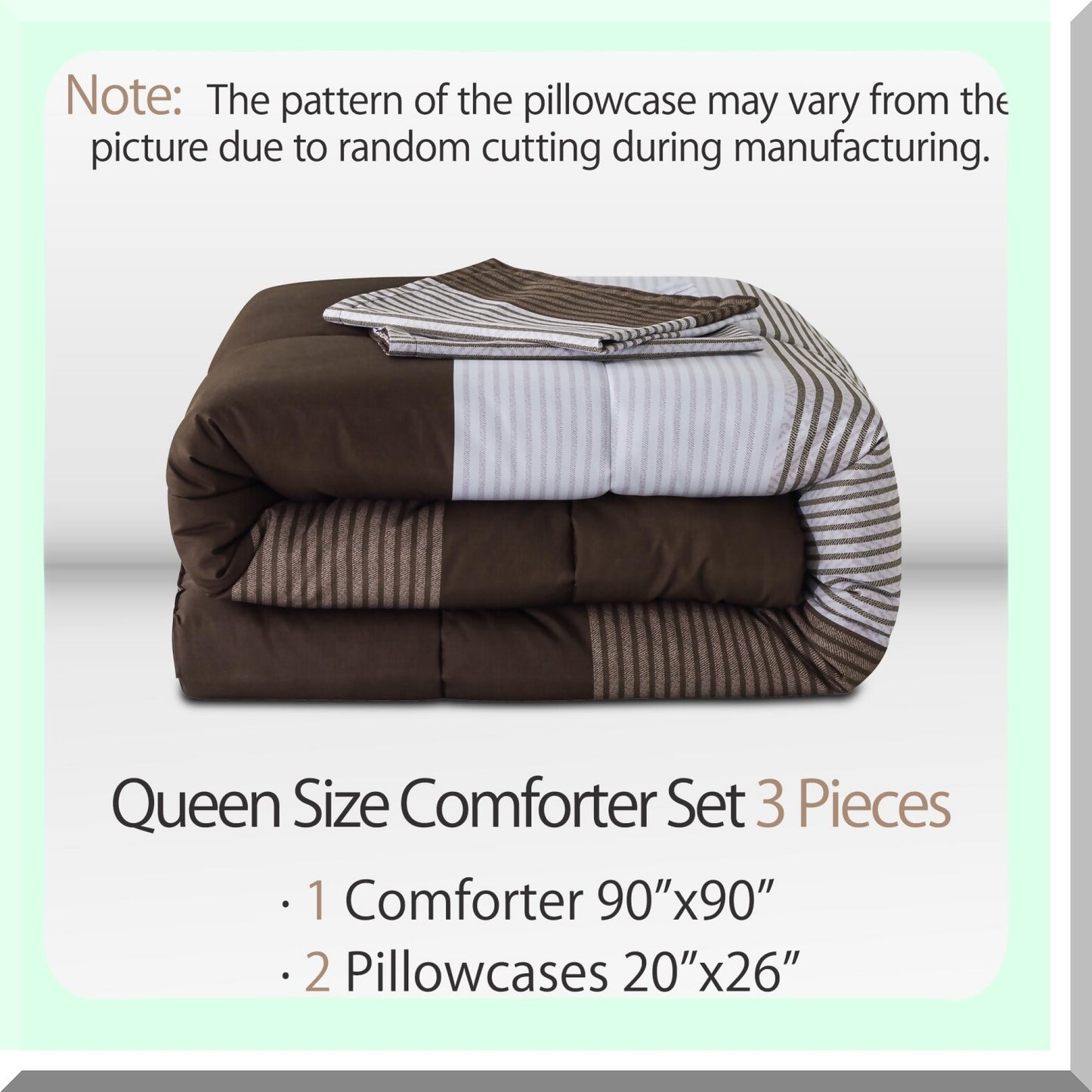 Brown Stripe Patchwork Comforter Set - Queen Size (90x90 Inch) - 3 Piece Soft Microfiber Down Alternative Bedding with Corner Loops - Cozy Bedroom Decor