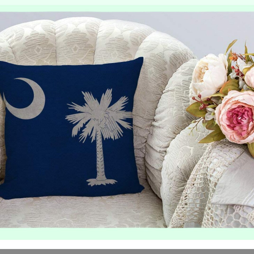 South Carolina Farmhouse Charm Pillow Covers - Sofa Couch Decor 18x18 - Home Decoration with Flag Theme - Rustic Accent for Living Room
