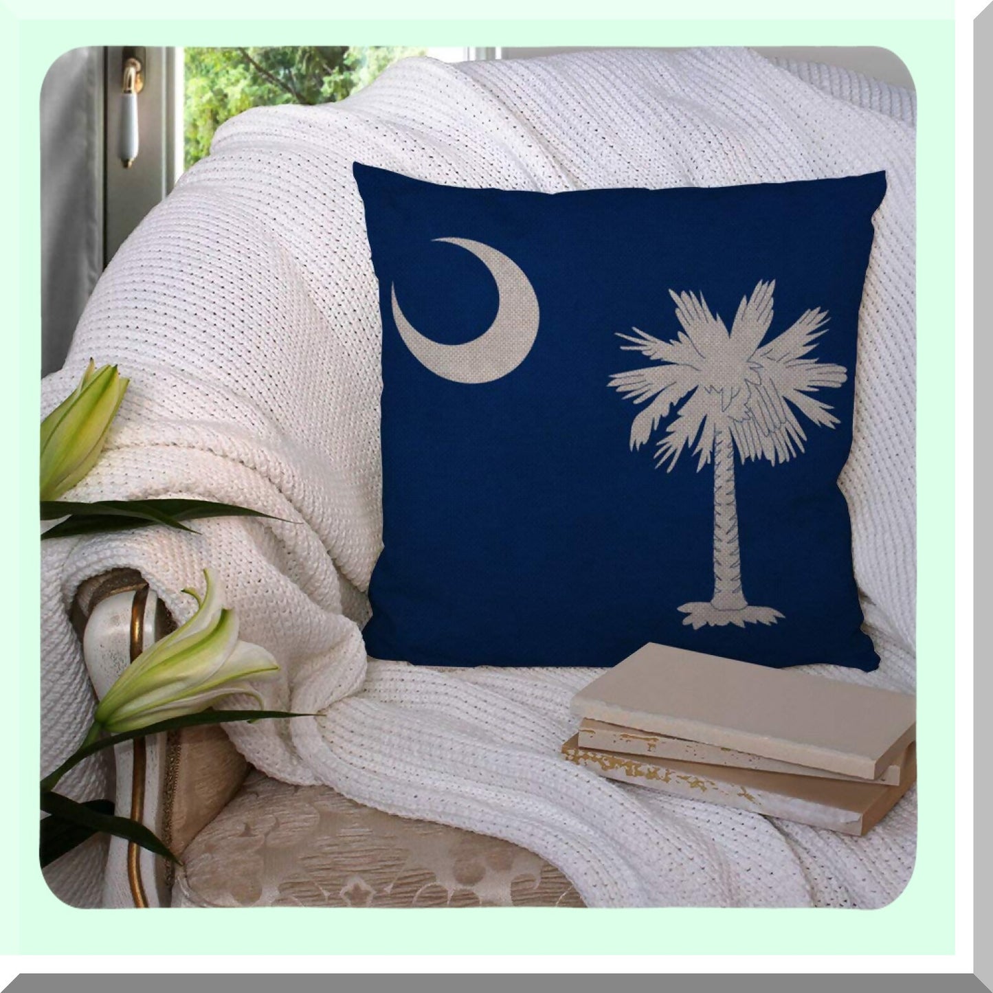 South Carolina Farmhouse Charm Pillow Covers - Sofa Couch Decor 18x18 - Home Decoration with Flag Theme - Rustic Accent for Living Room