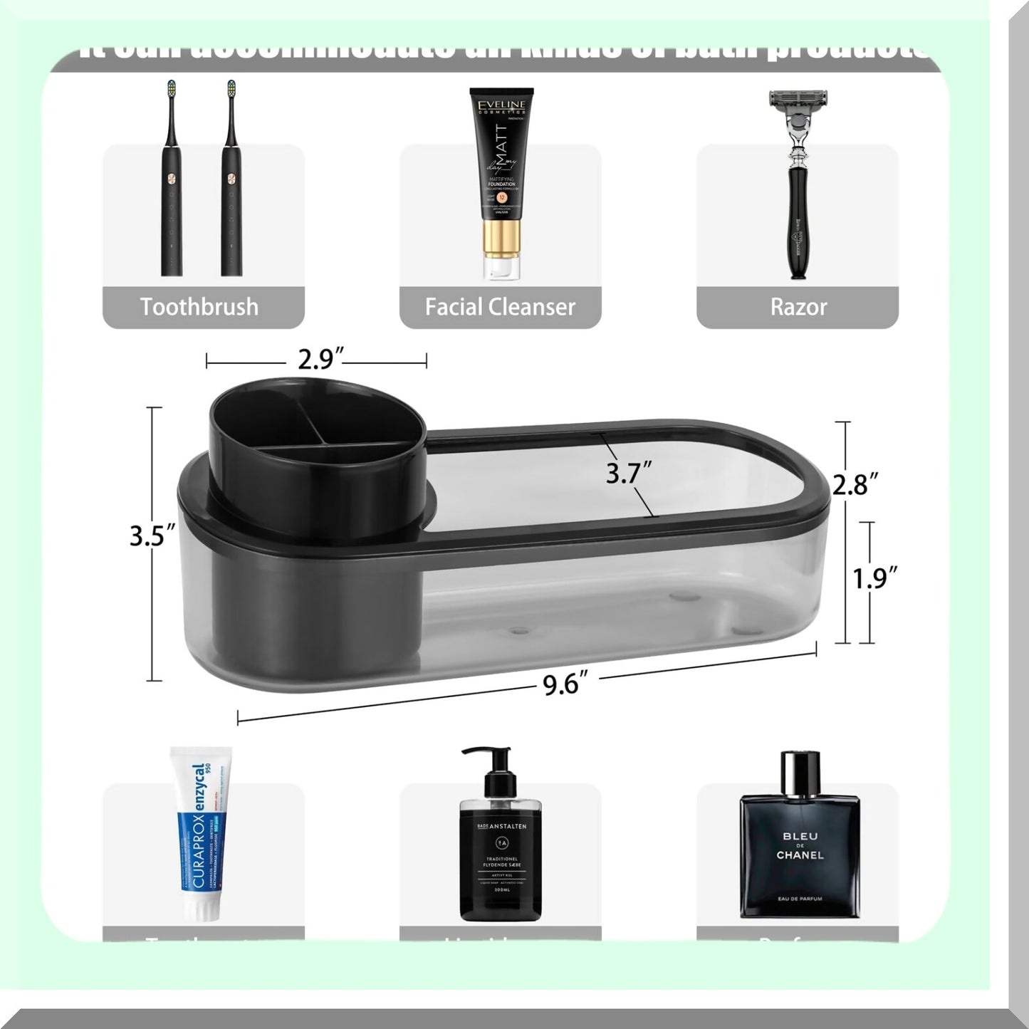 Black Bathroom Toothbrush Holder with Detachable Tray
