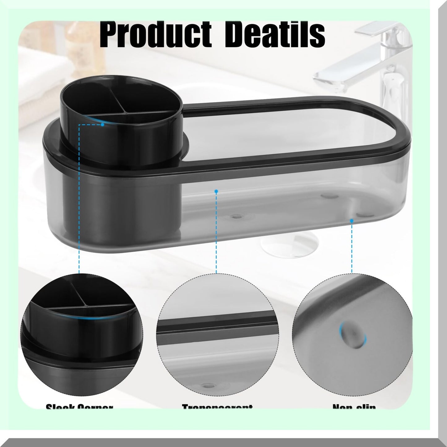 Black Bathroom Toothbrush Holder with Detachable Tray