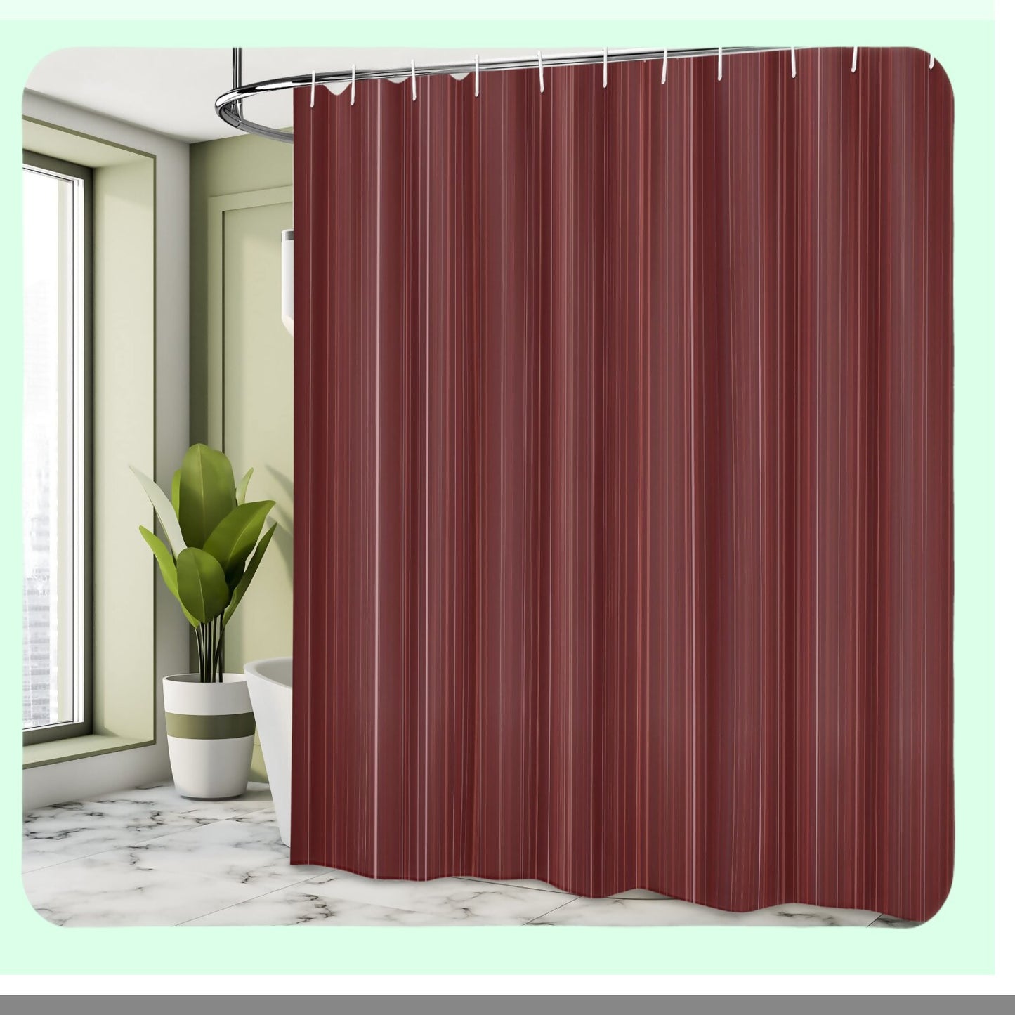 Maroon Shower Curtain 69x70 inches with Striped Pattern