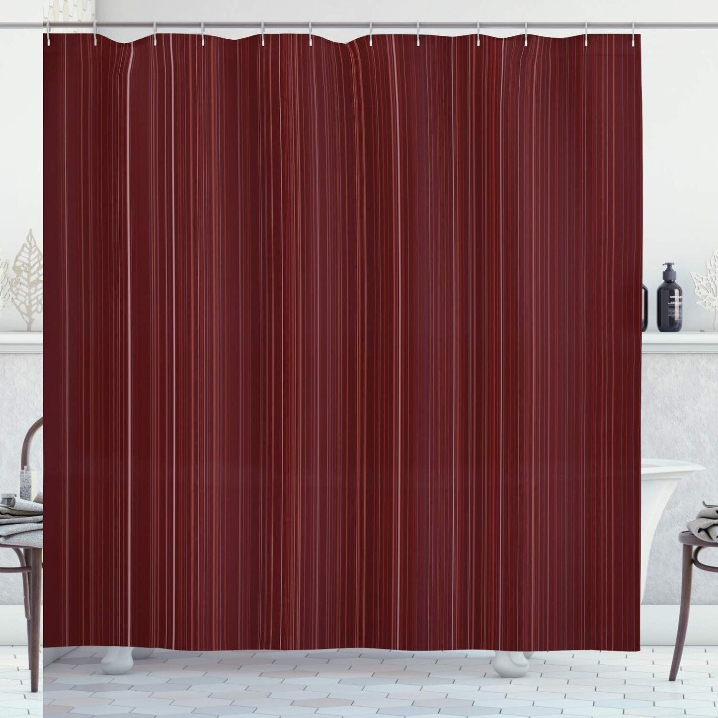Maroon Shower Curtain 69x70 inches with Striped Pattern