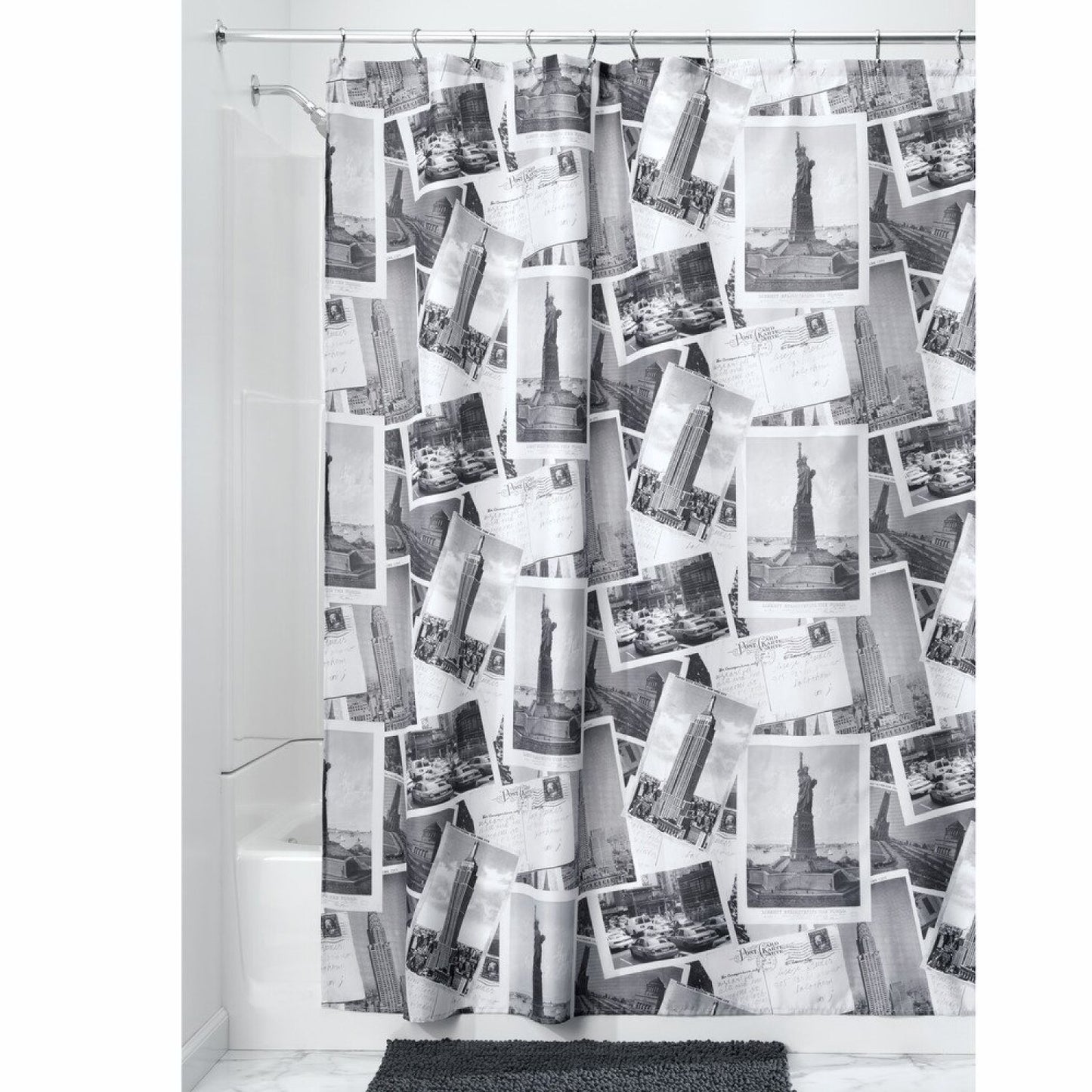 Fabric Shower Curtain 72x72" Gray/White NYC Photo Collage