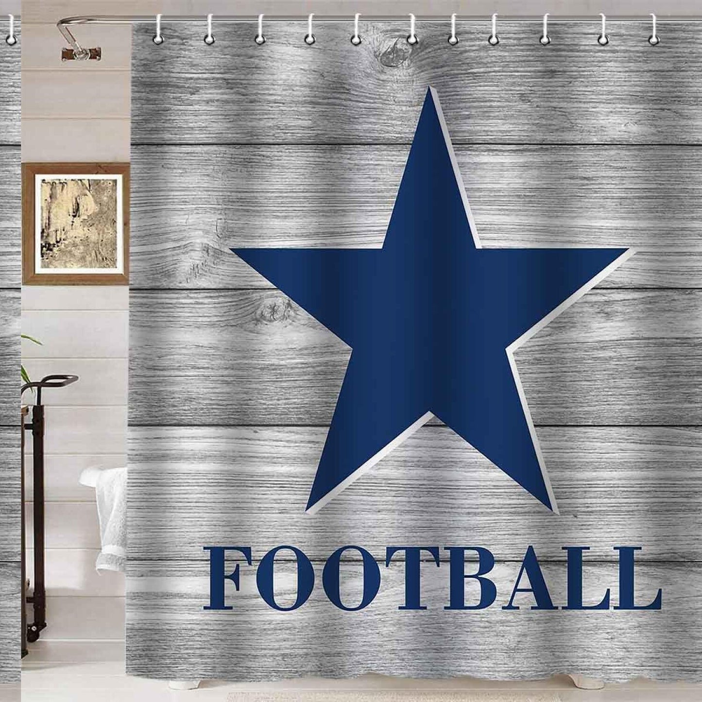 N Football Shower Curtain Navy Blue Texas Star 72x72 Inch