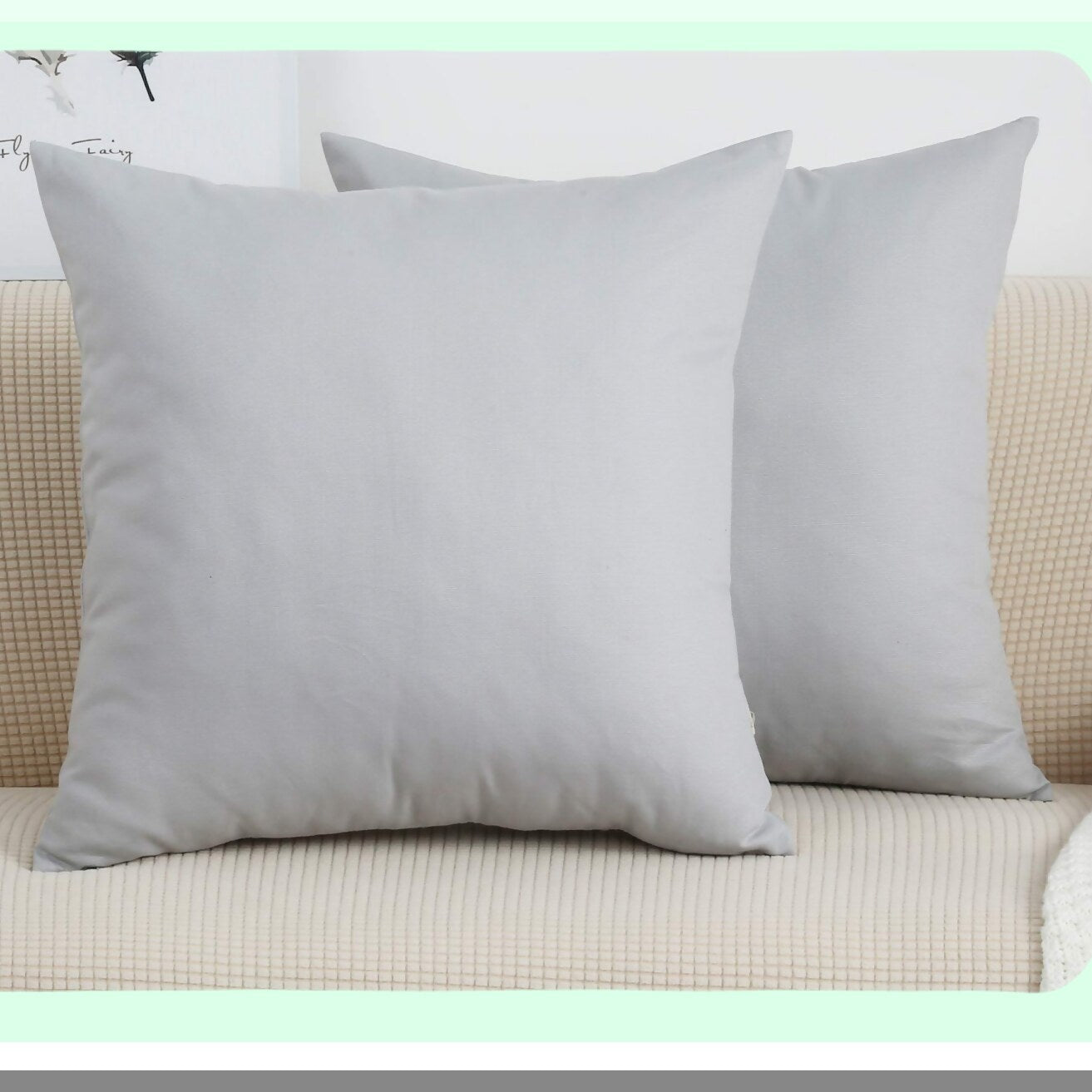 Cotton Canvas Decorative Throw Pillow Covers - 100% Cotton Cushion Covers - 45 Colors - 20" x 20" - Gray Stone - 2 Pack - Home Decor Accents