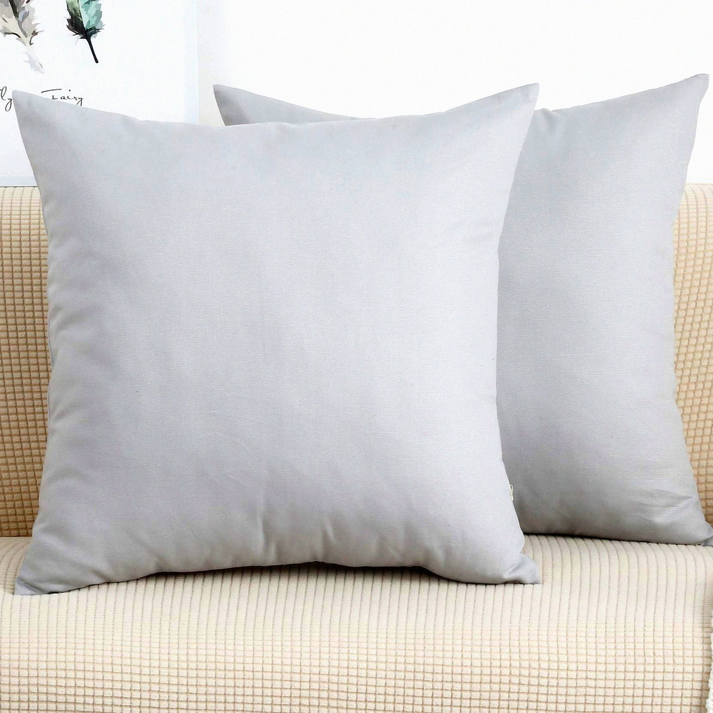 Cotton Canvas Decorative Throw Pillow Covers - 100% Cotton Cushion Covers - 45 Colors - 20" x 20" - Gray Stone - 2 Pack - Home Decor Accents