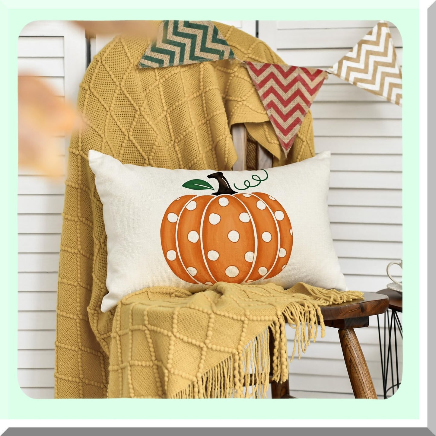 Autumn Harvest Polka Dots Throw Pillow Cover - Fall Seasonal Decor for Home Sofa Couch - Thanksgiving Pumpkin Design - 12x20 Inch