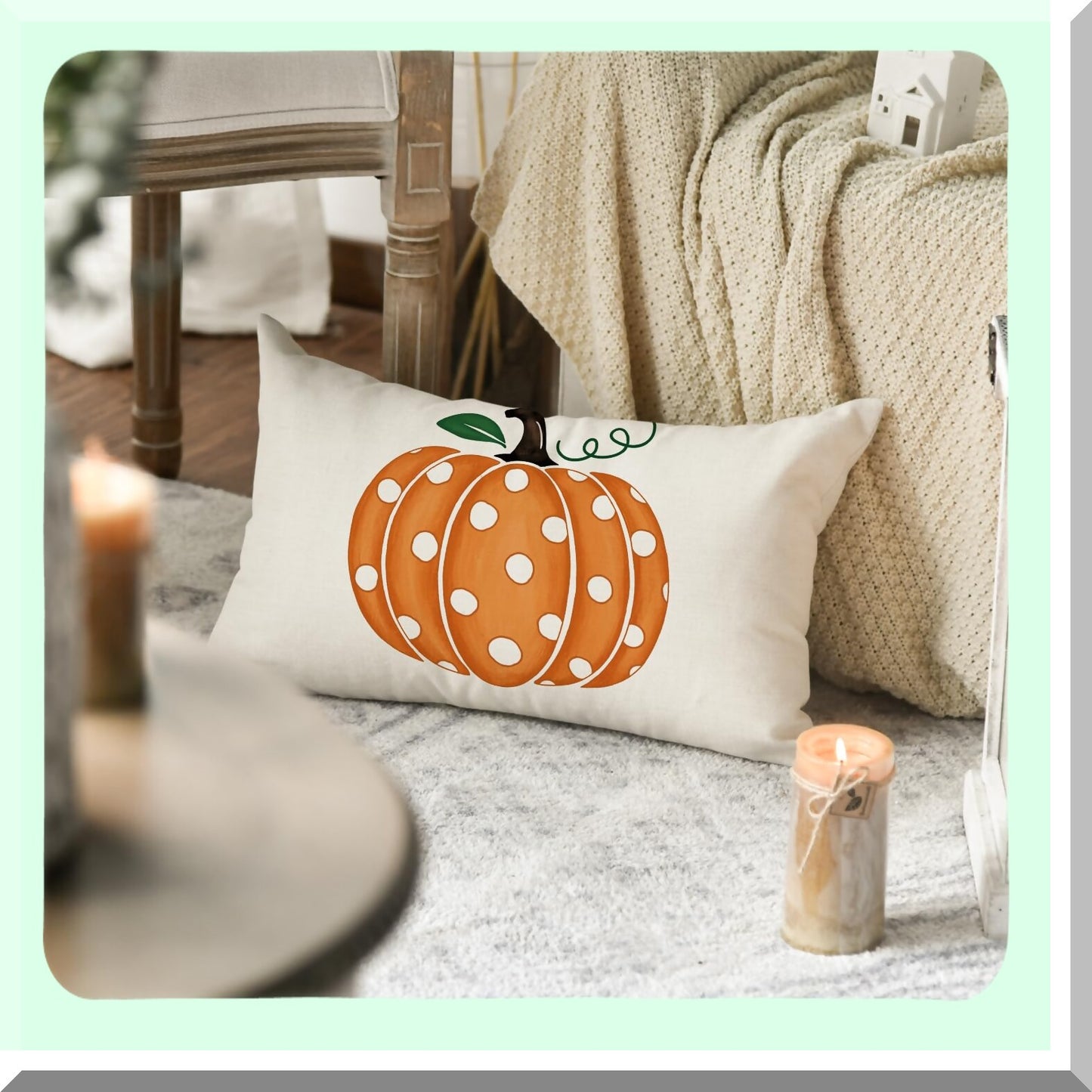 Autumn Harvest Polka Dots Throw Pillow Cover - Fall Seasonal Decor for Home Sofa Couch - Thanksgiving Pumpkin Design - 12x20 Inch