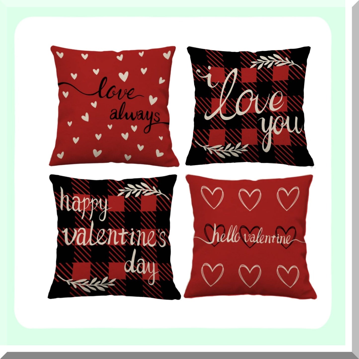 Love Heart Bliss Pillow Covers - Set of 4 Red Valentine's Day Throw Pillow Cases for Home Outdoor Sofa Couch Cushions. Perfect for Wedding Anniversary Gifts!