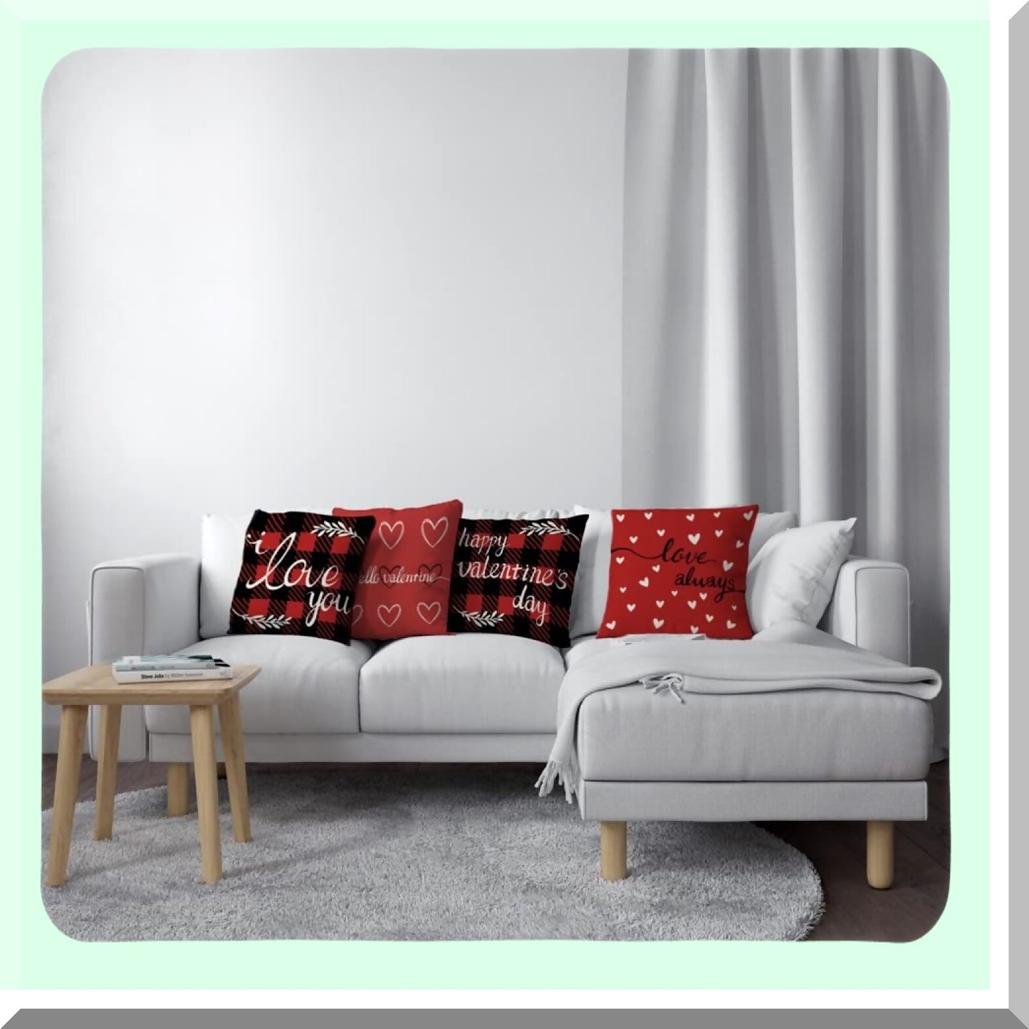 Love Heart Bliss Pillow Covers - Set of 4 Red Valentine's Day Throw Pillow Cases for Home Outdoor Sofa Couch Cushions. Perfect for Wedding Anniversary Gifts!