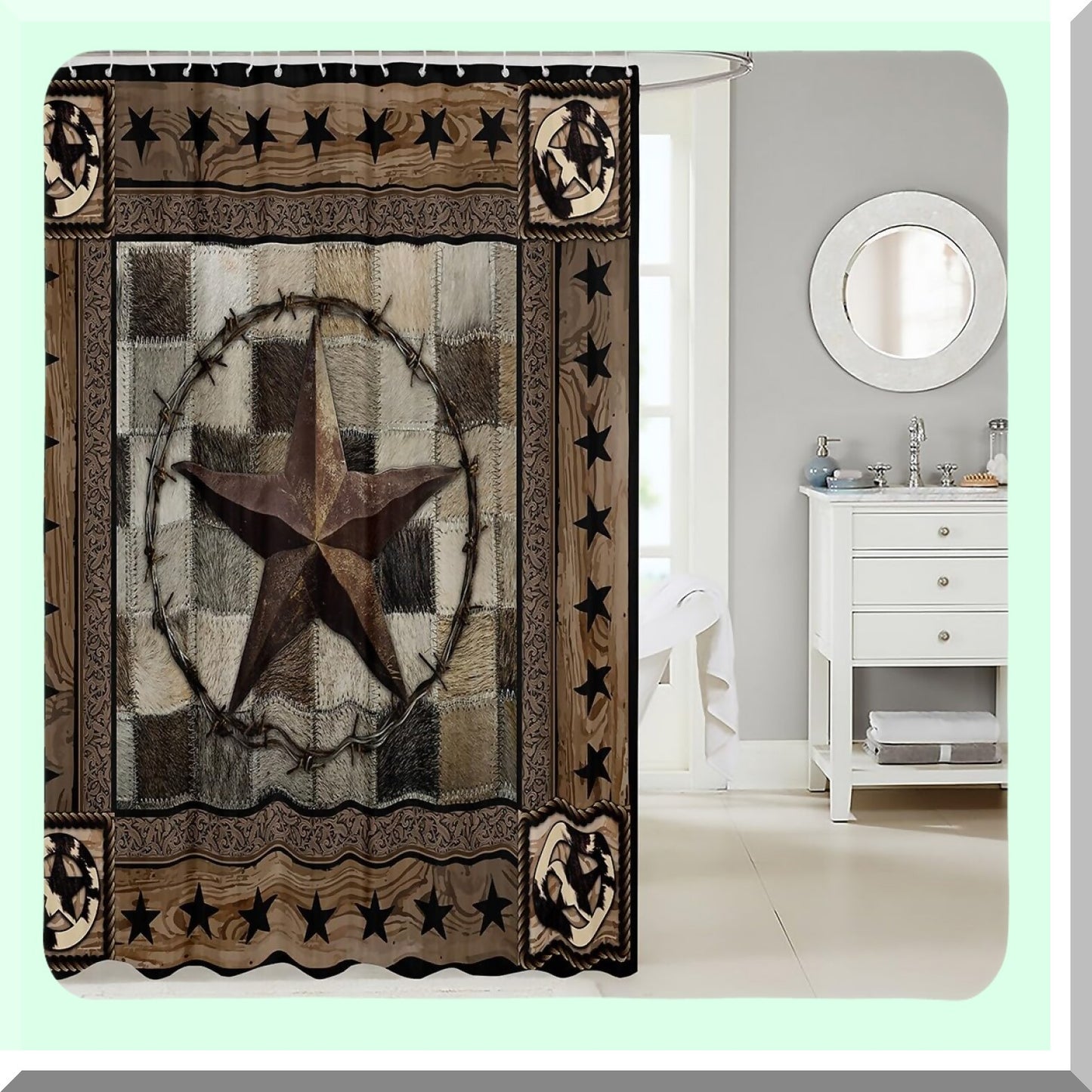 Western Texas Star Kids Shower Curtain 72x72 Waterproof