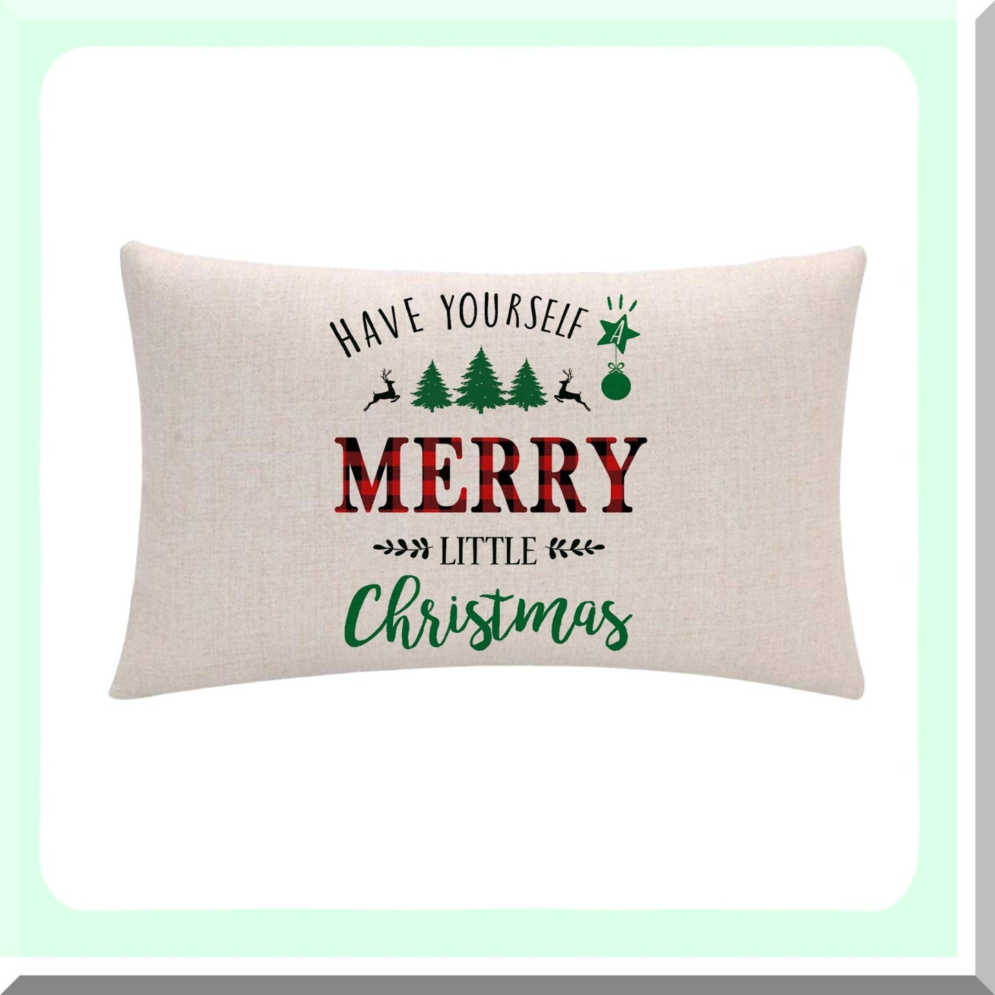 Holiday Plaid Xmas Trees Pillow Covers - Set of 2, 12x20 Inches, Red Black Green Buffalo Check, Decorative Rectangular Cushion Cases for Couch/Sofa
