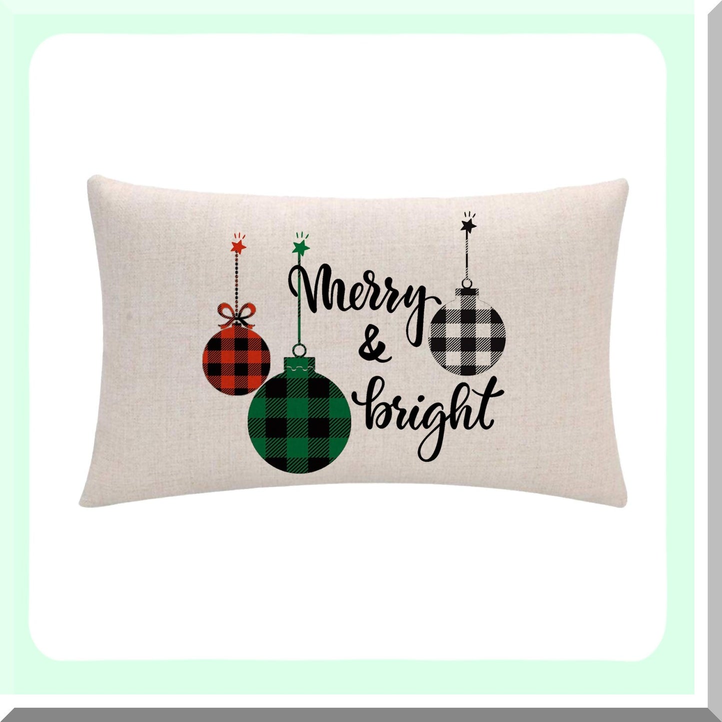 Holiday Plaid Xmas Trees Pillow Covers - Set of 2, 12x20 Inches, Red Black Green Buffalo Check, Decorative Rectangular Cushion Cases for Couch/Sofa