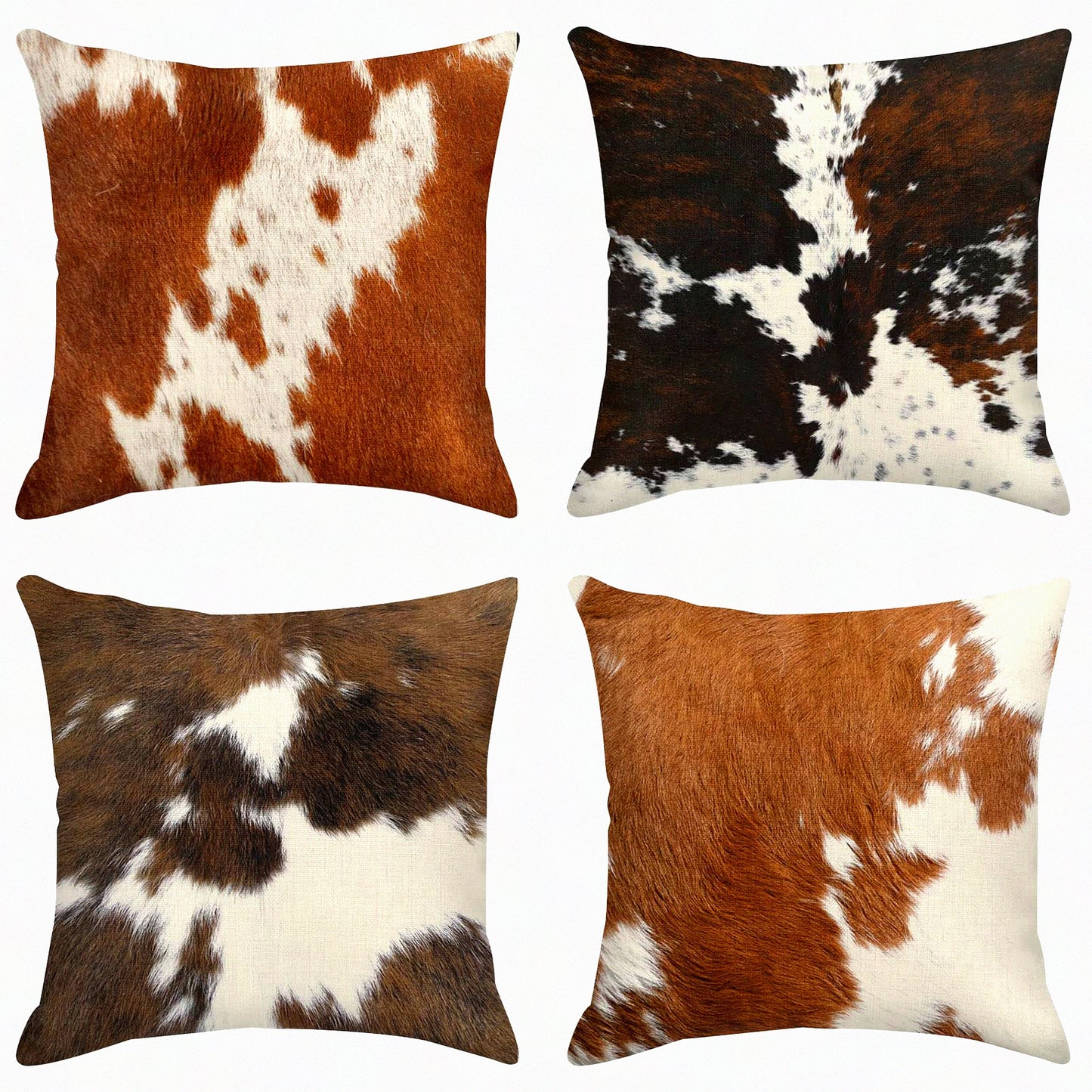 Animal Print Pillow Cover Set - Decorative Sofa Cushion Cases, 16x16 Inches, Cow Brown Design for Home Decor and Outdoor Use - Pack of 4